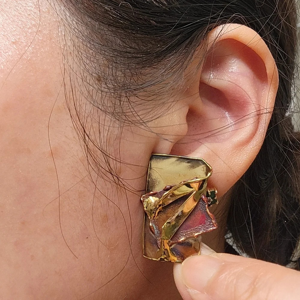 ❤️ 3 for $35 brass copper abstract art artistic  handmade earrings